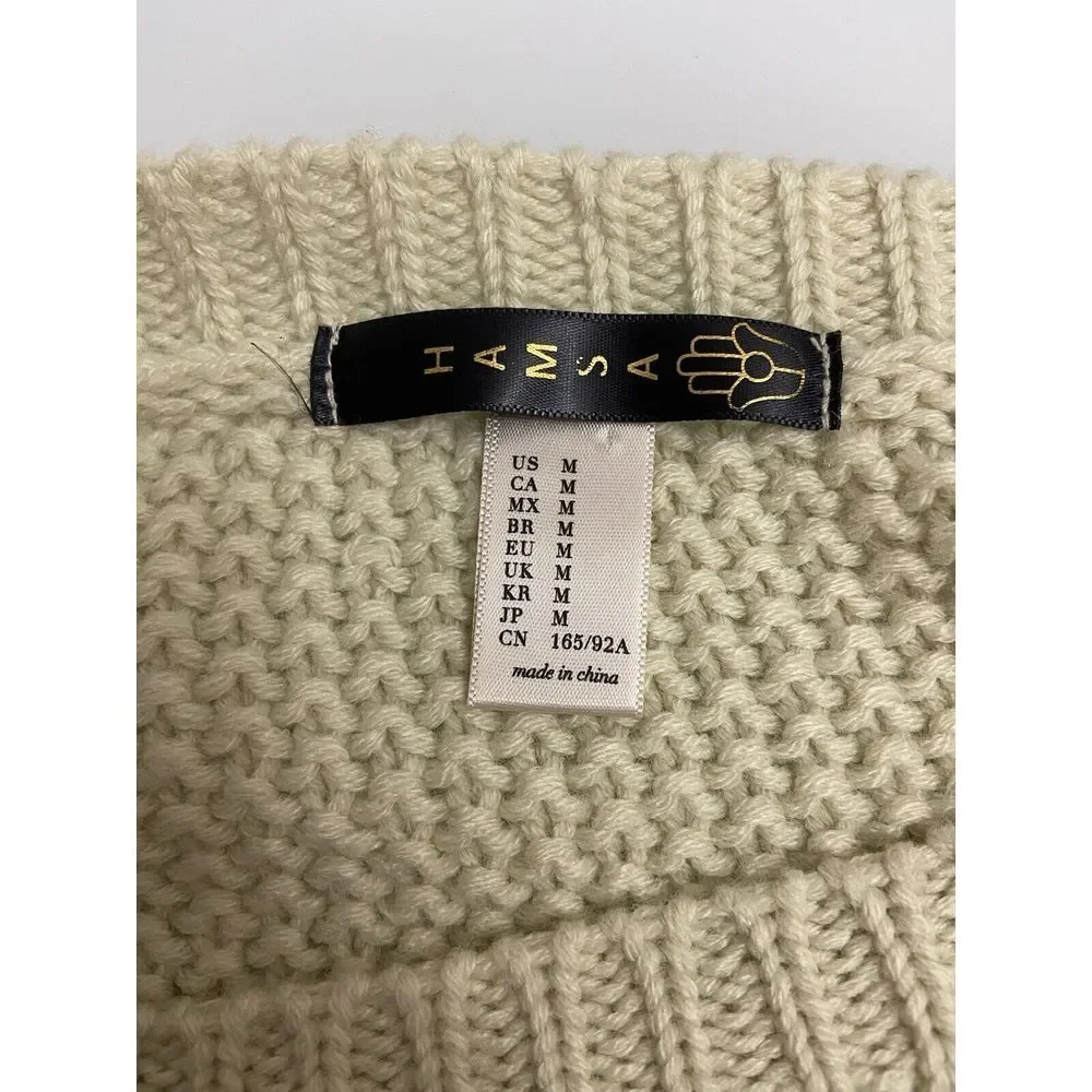 Hamsa‎ Brand Women's Ecru Cable Knit Sweater Size Medium Pullover
